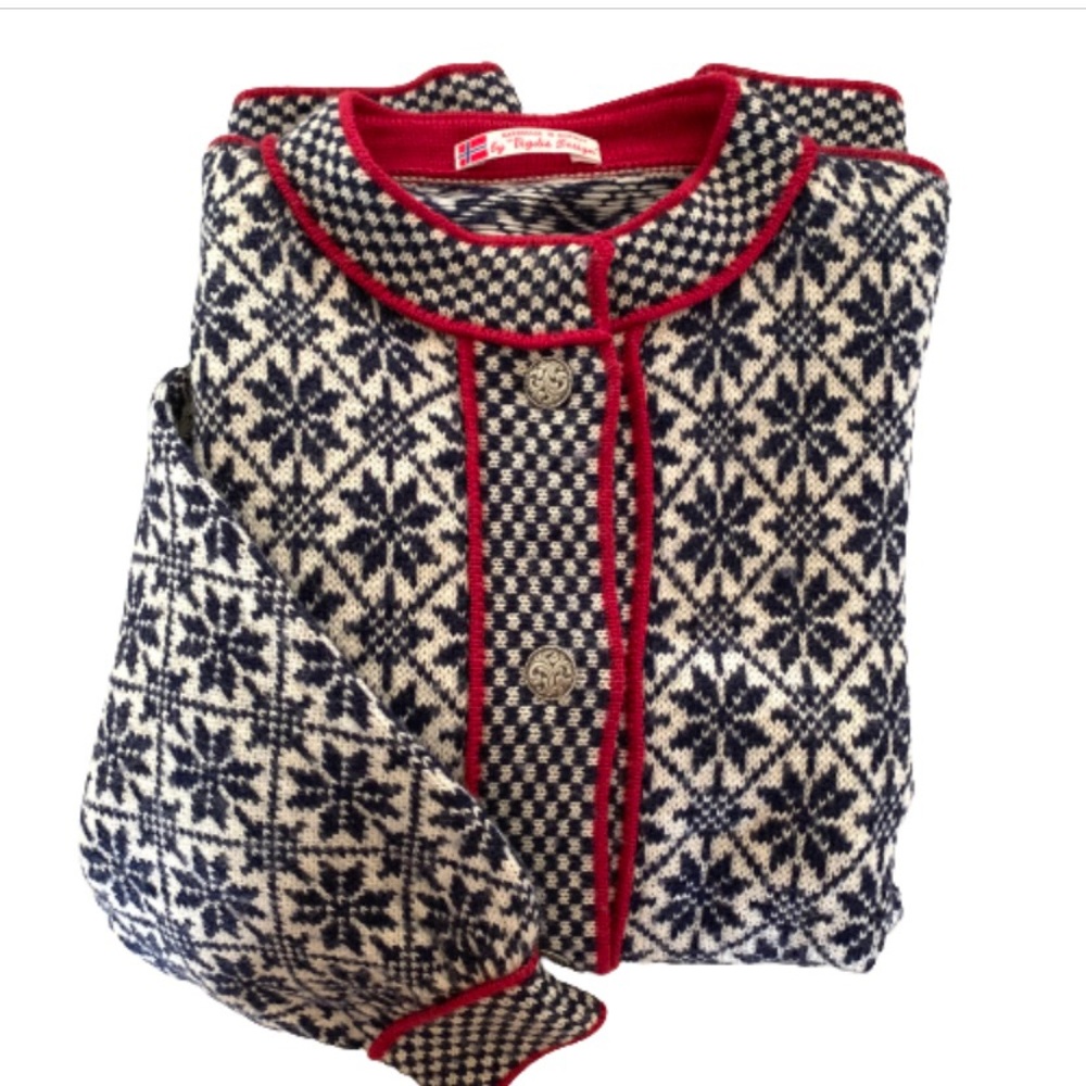 Handmade in Norway Vigdis Design Norwegian Fair Isle Wool Cardigan Sweater XL